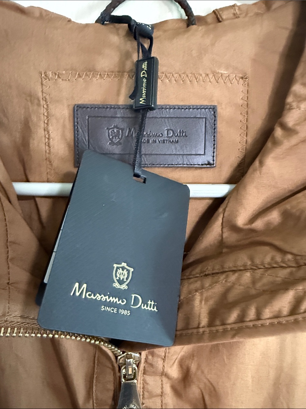 Massimo Dutti Light Brown Carmel Hooded Utility Zip Jacket - Picture 4 of 7